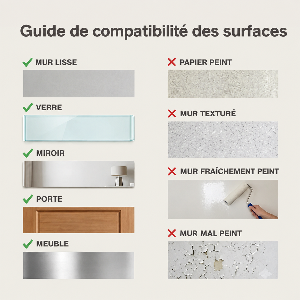 Guide de compatibilité des surfaces